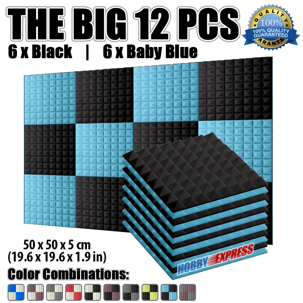 New 12 pcs Black and Baby Blue 50 x 50 x 5 cm Bundle Pyramid Acoustic Foam Studio Sound Absorption KK1034
New 12 pcs Black and Baby Blue 50 x 50 x 5 cm Bundle Pyramid Acoustic Foam Studio Sound Absorption KK1034