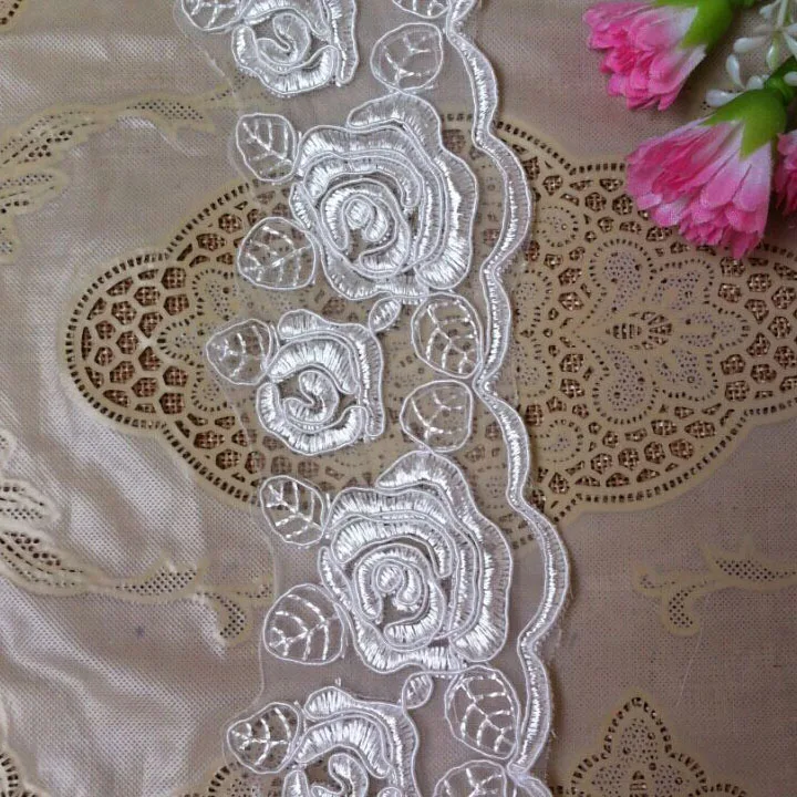 3yard 6cm car bone lace flower rose trim wedding dress craft applique DIY ribbon embroidered sewing accessories | Дом и сад