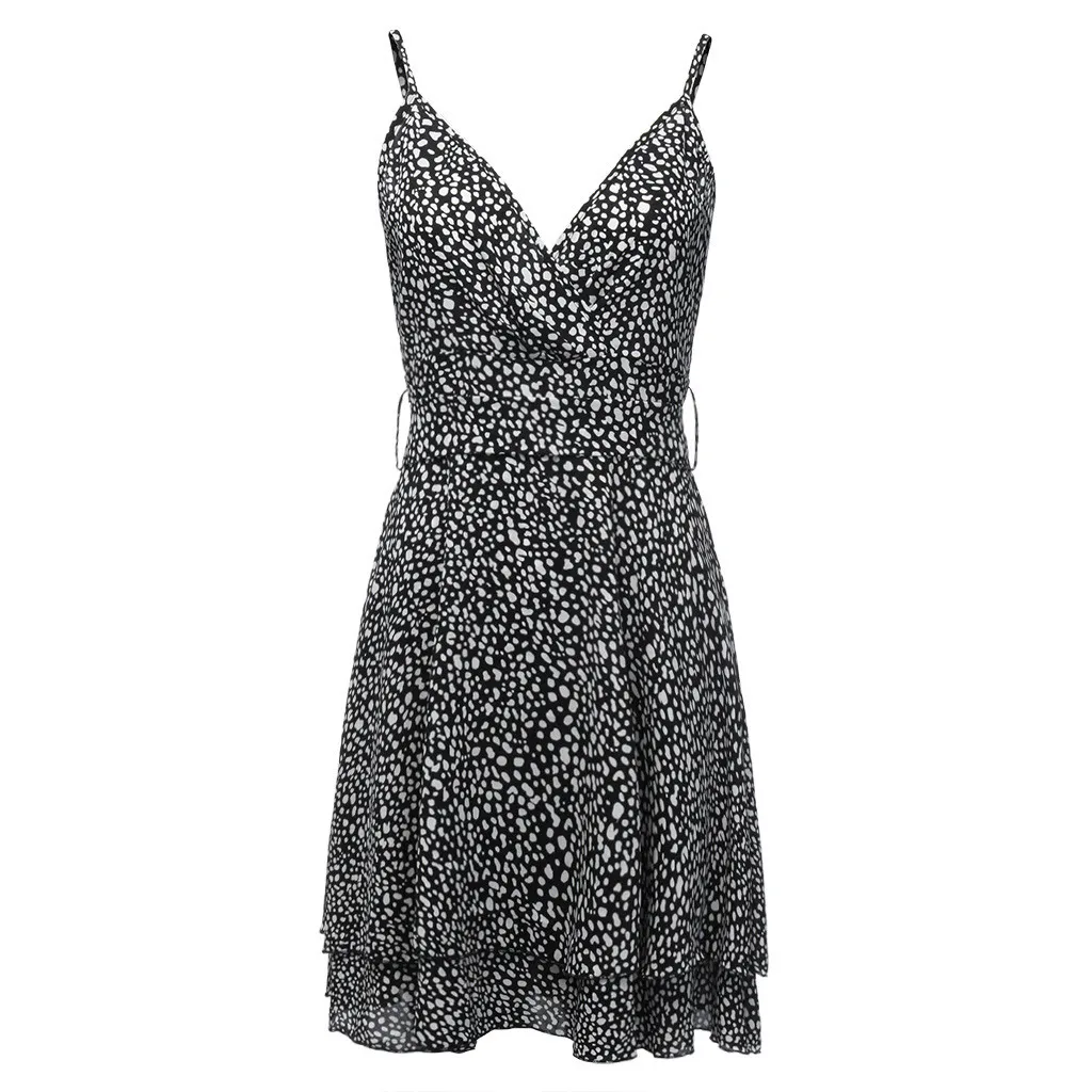 Women Summer Dress Deep V-Neck Sleeveless Dot Print Cascading Ruffle Bandage Mini Strap Dress Party vestidos verano 2019 NEW
Women Summer Dress Deep V-Neck Sleeveless Dot Print Cascading Ruffle Bandage Mini Strap Dress Party vestidos verano 2019 NEW