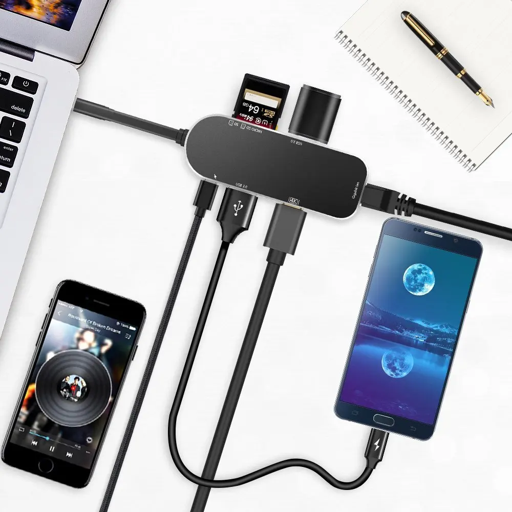 YC206 Type C Hub Aluminum 7 in 1 USB C Adapter 3.1 Charging Port with 4K HDMI-compatible USB 3.0 Ports SD Micro Card Reader
YC206 Type C Hub Aluminum 7 in 1 USB C Adapter 3.1 Charging Port with 4K HDMI-compatible USB 3.0 Ports SD Micro Card Reader