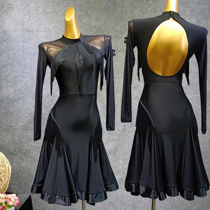 Latin Dance Dress Women Black Long Sleeve Dress Gauze Vestido Flecos Flamengo Rumba/Samba/Tango Dress Black Dance Dresses VDB479
Latin Dance Dress Women Black Long Sleeve Dress Gauze Vestido Flecos Flamengo Rumba/Samba/Tango Dress Black Dance Dresses VDB479