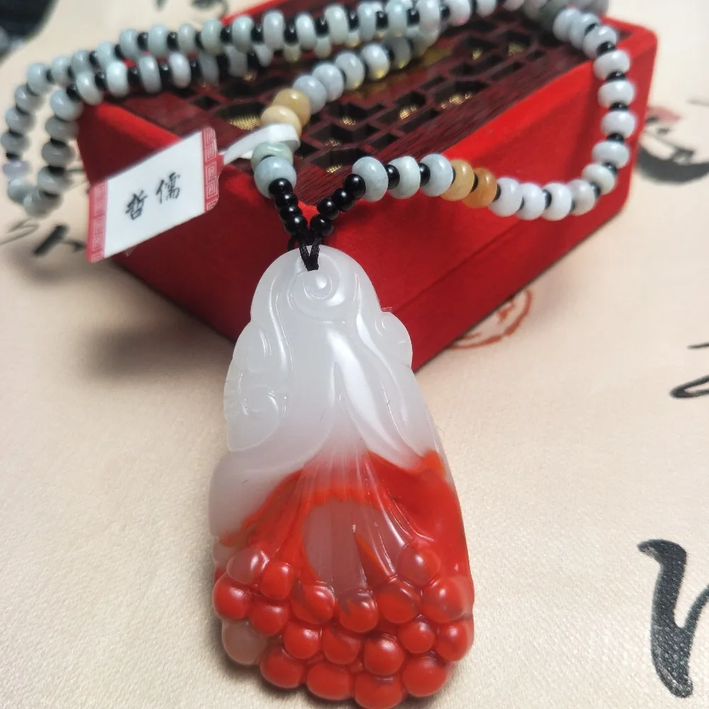 Zheru Jewelry Pure Natural Chicken Blood Jade Carving Grape Pendant Tricolor Jadeite Bead Necklace Send National Certificate
Zheru Jewelry Pure Natural Chicken Blood Jade Carving Grape Pendant Tricolor Jadeite Bead Necklace Send National Certificate