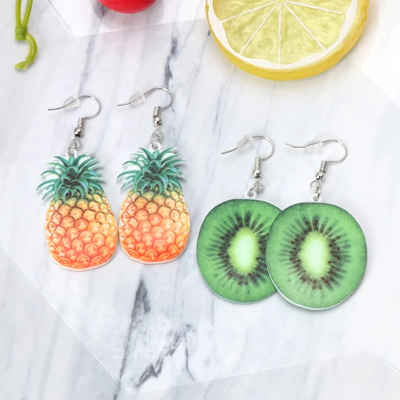 9 Pairs Cute Acrylic Fruit Drop Dangle Earrings Sets Tomato Kiwi Orange Jewelry
