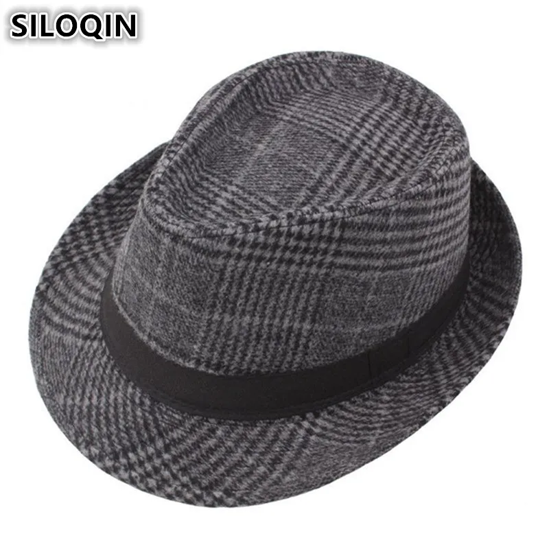 

SILOQIN Classic Retro Adult Men's Fedoras Woolen Hat New Winter Middle-aged Dad's Brands Vintage Jazz Hats For Men Snapback Cap