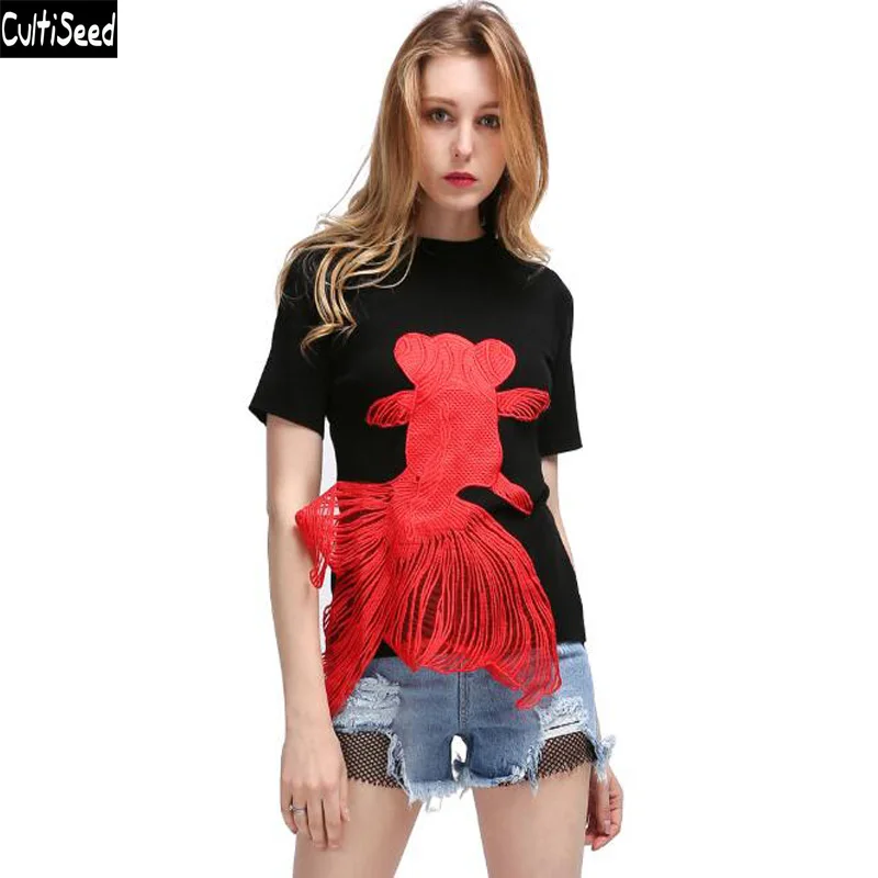 Cultiseed Women Summer T-Shirt Tops Female Goldfish Embroidered Silk T-Shirt Tees Ladies Pullovers Knitted Short Sleeve tshirt
Cultiseed Women Summer T-Shirt Tops Female Goldfish Embroidered Silk T-Shirt Tees Ladies Pullovers Knitted Short Sleeve tshirt