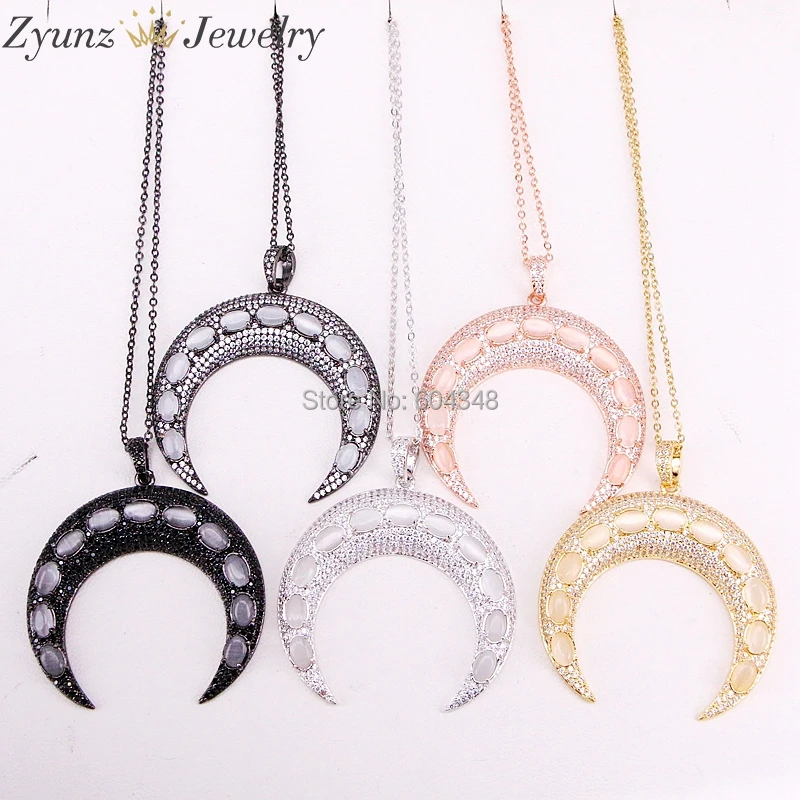 5 Strands ZYZ312-3428 New CZ Micro Pave Cubic Zirconia and Cat Eye Stones Double Horn / Crescent Moon Pendant Necklace
5 Strands ZYZ312-3428 New CZ Micro Pave Cubic Zirconia and Cat Eye Stones Double Horn / Crescent Moon Pendant Necklace