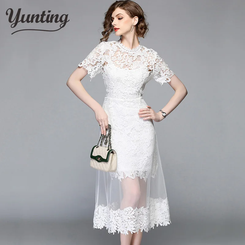 New 2021 Summer Mesh Patchwork Lace Dress O-neck Work Casual Party Slim Sexy White Long Dresses
New 2021 Summer Mesh Patchwork Lace Dress O-neck Work Casual Party Slim Sexy White Long Dresses