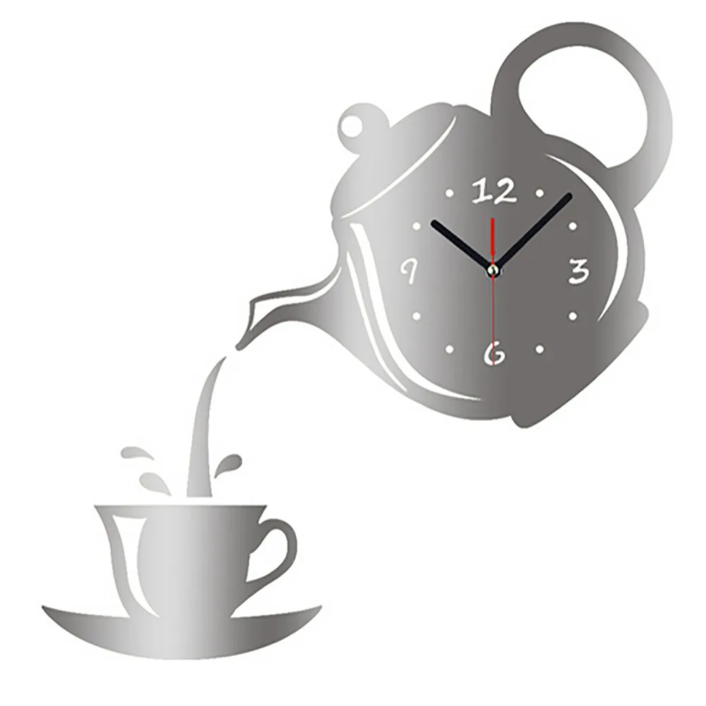 Creative DIY Acrylic Coffee Cup Teapot 3D Wall Clock Decorative Ktchen Living Room Dining Home Decor | Дом и сад