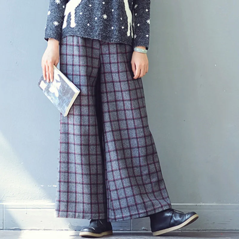 SCUWLINEN 2021 Women Winter Trouser Classic Plaid Elastic Waist Thicken Warm Wool Wide Leg Pants Long Casual Pantalon Femme S416
SCUWLINEN 2021 Women Winter Trouser Classic Plaid Elastic Waist Thicken Warm Wool Wide Leg Pants Long Casual Pantalon Femme S416