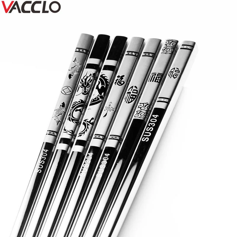 

Vacclo 1pair Stainless Steel Anti Skid Dragon Chopsticks Food Sushi Metal Iron Portable Chinese Healthy Food stick Tableware