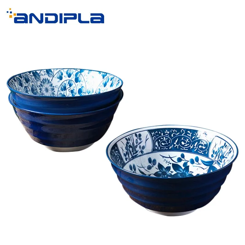 

Миска Для рамен в японском стиле, Керамическая Сине-белая фарфоровая миска для риса, каши, супа, столовая посуда, товары для дома, 7 дюймов