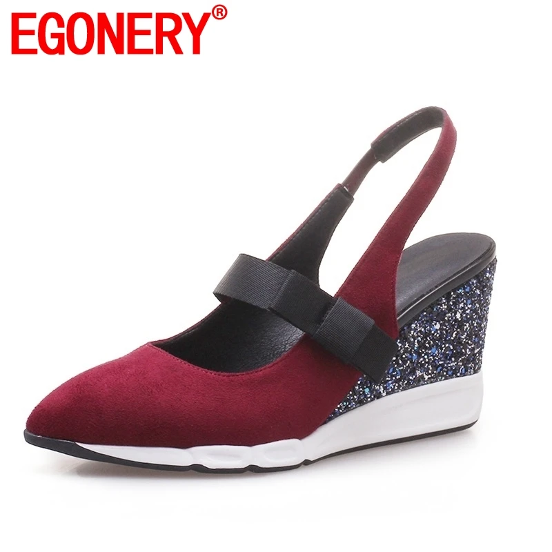 EGONERY Women Shoes New Flock Pointed Toe Elastic Band Super High Wedges Platform Shallow Bowties Casual Red And Black Pumps
EGONERY Women Shoes New Flock Pointed Toe Elastic Band Super High Wedges Platform Shallow Bowties Casual Red And Black Pumps