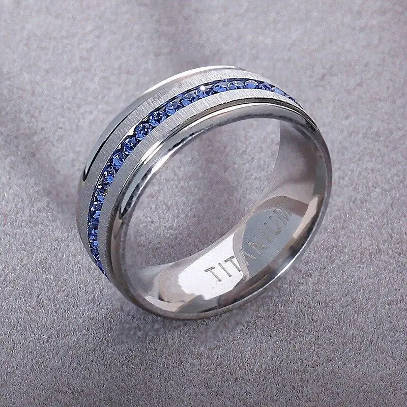 Cz 8MM AAA Blue Brushed Band Ring Titanium Sz 8-15 Steel Engagement Men's Silver Color
Cz 8MM AAA Blue Brushed Band Ring Titanium Sz 8-15 Steel Engagement Men's Silver Color