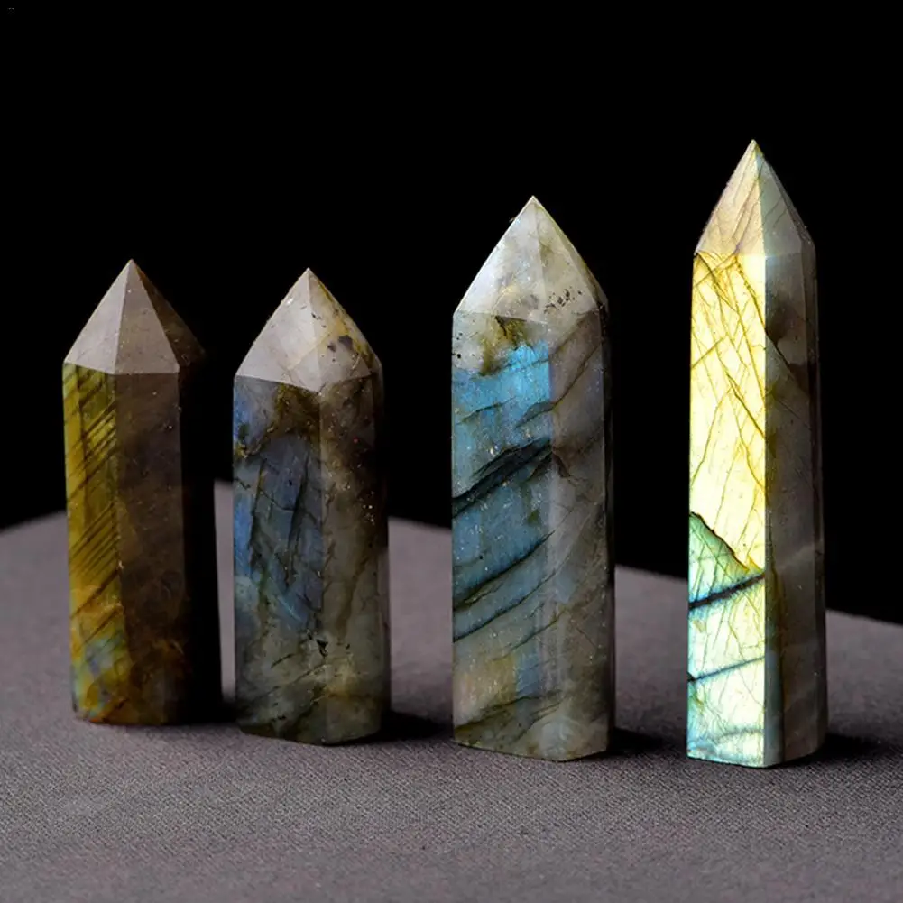 

100 Natural Labradorite Moonstone Crystal Stone Hexagonal Edge Degaussing Energy Stone Quartz Ornaments AW