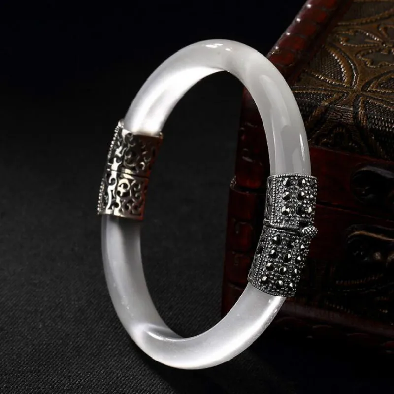 Real 925 Sterling Silver Bangles Women Natural Green Opal Bangle Evening Statement Fine Jewelry Marcasite Retro Bijoux
Real 925 Sterling Silver Bangles Women Natural Green Opal Bangle Evening Statement Fine Jewelry Marcasite Retro Bijoux