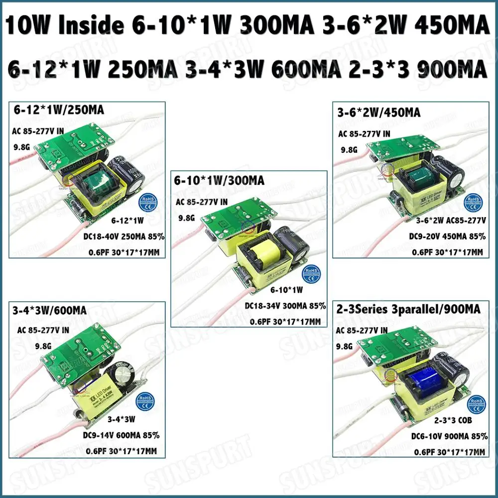 5-100Pieces Inside External IP67 10W AC85-277V LED Driver 6-10*1w 3-6*2w 3-4*3w 2-3*3 6-12*1w DC5-40V 250-900MA Constant Current
5-100Pieces Inside External IP67 10W AC85-277V LED Driver 6-10*1w 3-6*2w 3-4*3w 2-3*3 6-12*1w DC5-40V 250-900MA Constant Current