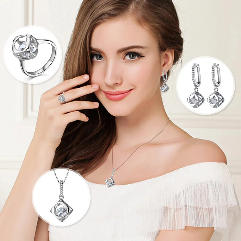 HONGYE Femme Wedding 925 Sterling Silver Jewelry Set Clear Cubic Zirconia Hollow Cube Pendant Necklace Earrings Ring Women Gift
HONGYE Femme Wedding 925 Sterling Silver Jewelry Set Clear Cubic Zirconia Hollow Cube Pendant Necklace Earrings Ring Women Gift