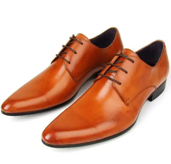 

Туфли мужские деловые с острым носком, дышащие туфли дерби с низким верхом, модная обувь в английском стиле, коричневые, желтые, на лето