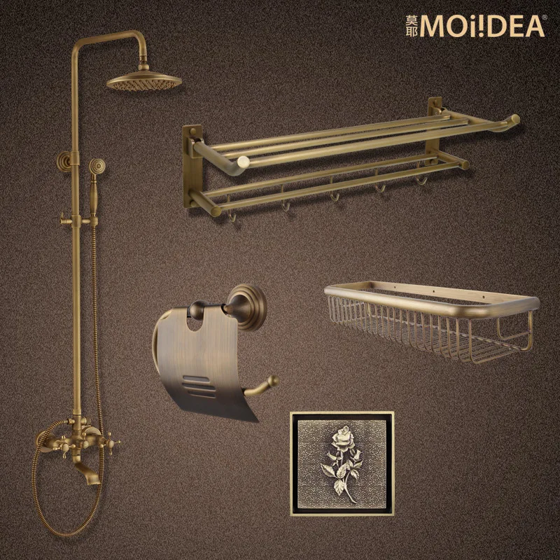 Continental antique full copper wire drawing double control hot and cold shower faucet suite bathroom hardware accessories Toile | Дом и сад