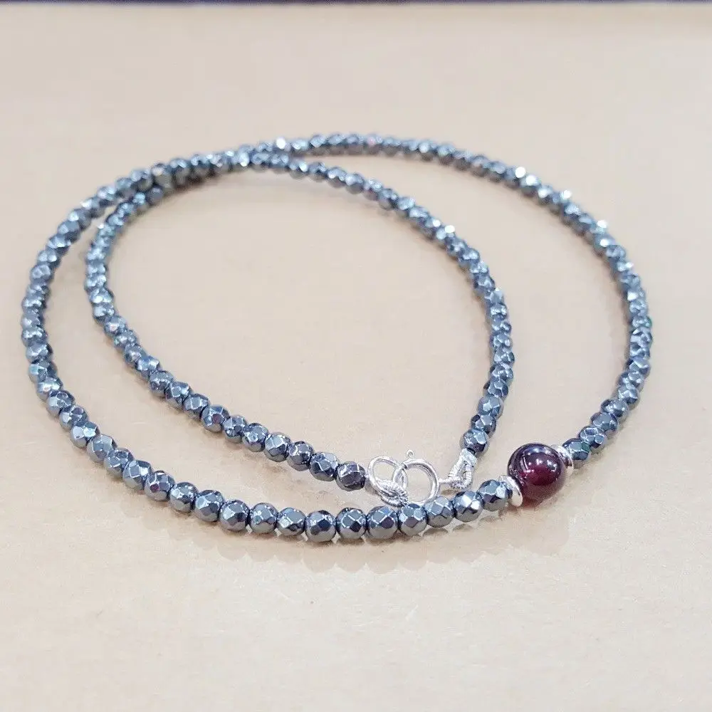 Natural Stone Hematites 3mm Faceted Beads & Garnet 5mm Tibetan Silver Delicate Necklace 16inches
Natural Stone Hematites 3mm Faceted Beads & Garnet 5mm Tibetan Silver Delicate Necklace 16inches