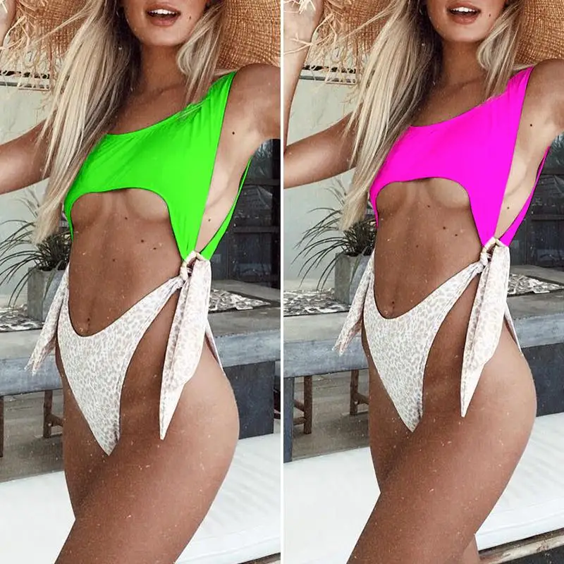 Misswim Цельный купальник с высоким вырезом Женский неоновый зеленый бикини 2019 со
