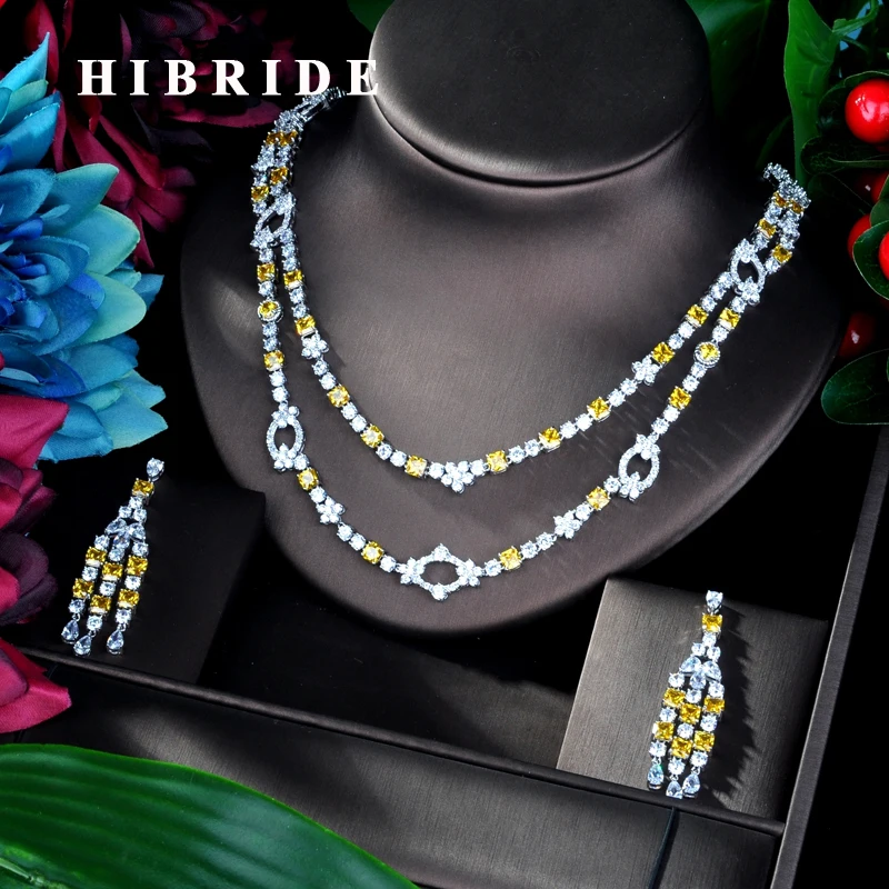 HIBRIDE Luxury Double White gold Color Yellow Cubic Zircon Women Jewelry Set For Bridal Party Accessories Jewelry Gifts N-929
HIBRIDE Luxury Double White gold Color Yellow Cubic Zircon Women Jewelry Set For Bridal Party Accessories Jewelry Gifts N-929
