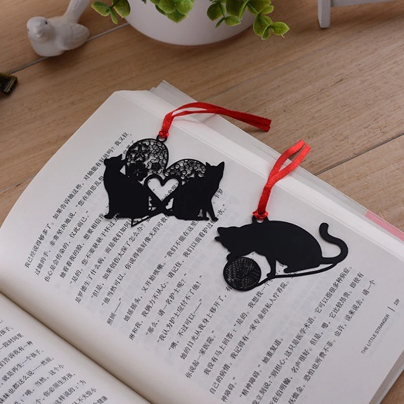 2 шт DIY милый черный Кот Металл прекрасные корейские закладки для книги бумажный