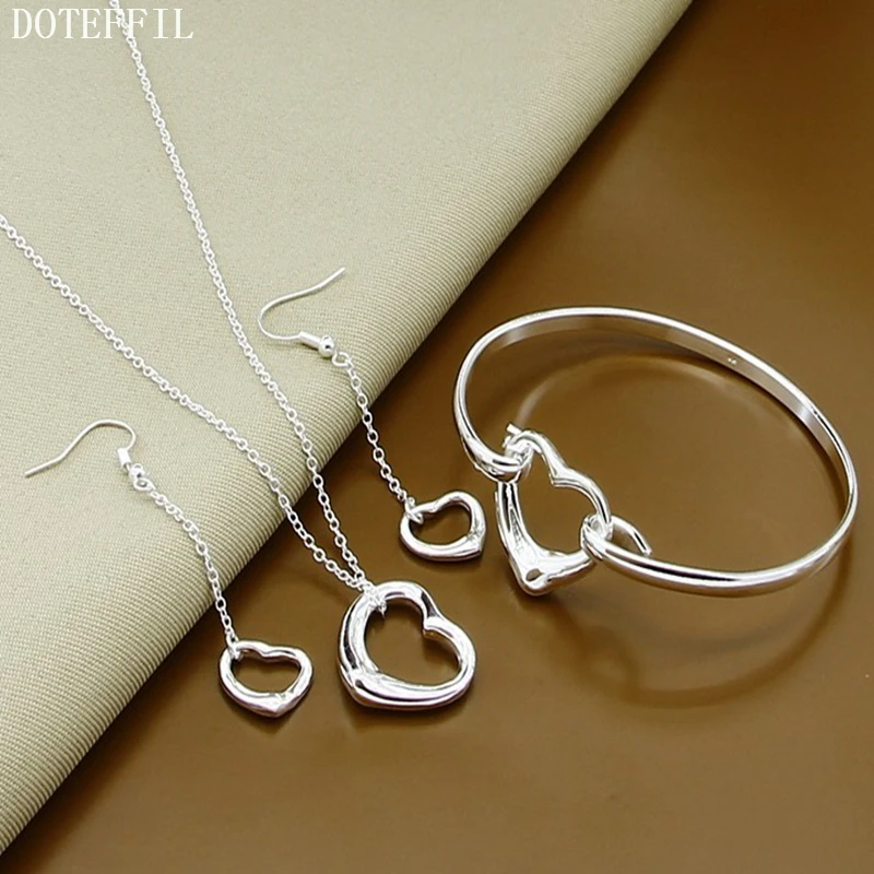 DOTEFFIL 925 Sterling Silver Heart Necklace Earring Bangle Set For Woman Wedding Engagement Party Fashion Charm Jewelry 
DOTEFFIL 925 Sterling Silver Heart Necklace Earring Bangle Set For Woman Wedding Engagement Party Fashion Charm Jewelry