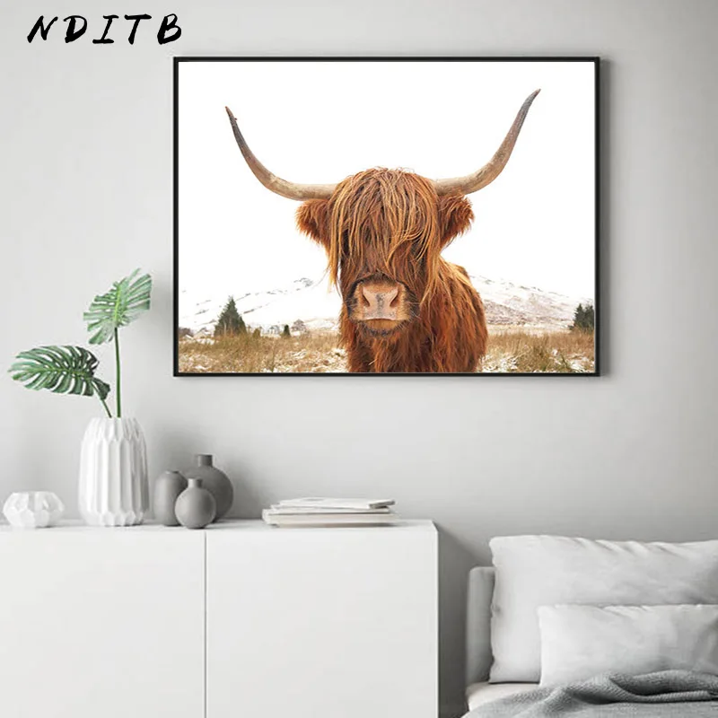 Highland постер на холсте коровы и принт животных в скандинавском стиле живопись