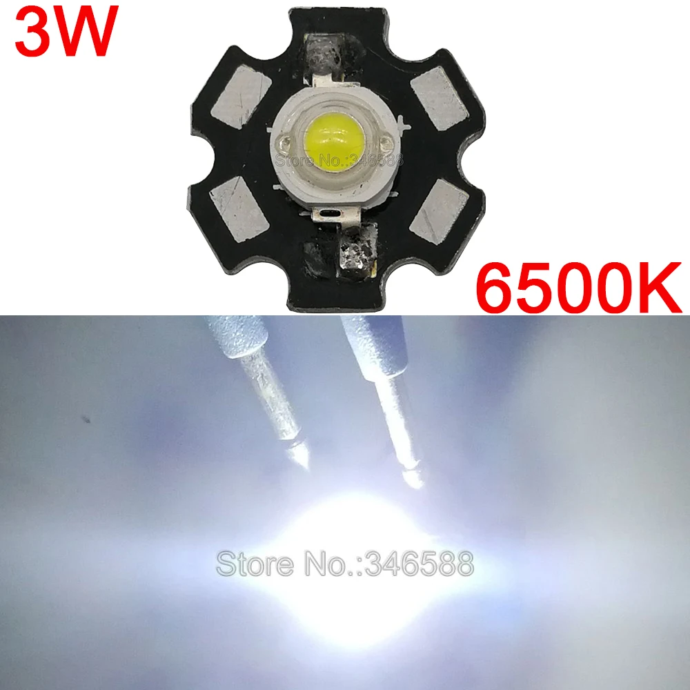 

10PCS 3W Cool White High Power LED Lighting Emitter Diode DC3.2-3.8V 700mA 180-200LM 6500K 45Mil Epileds Chip with 20mm Star PCB