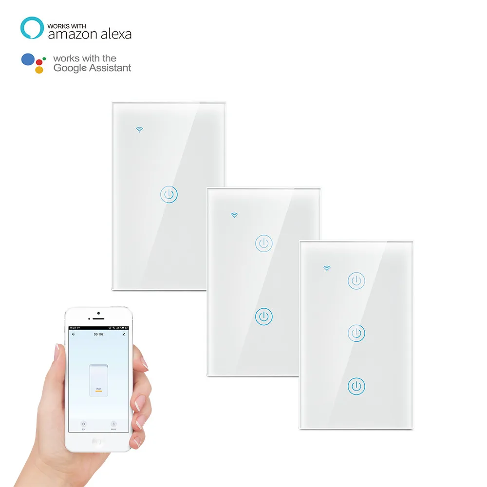 US Standard 1 2 3 Gang Wifi Wall Light Touch Switch 433MHZ IOS Android Phone Remote Control Smart Home Alexa Voice Control
US Standard 1 2 3 Gang Wifi Wall Light Touch Switch 433MHZ IOS Android Phone Remote Control Smart Home Alexa Voice Control