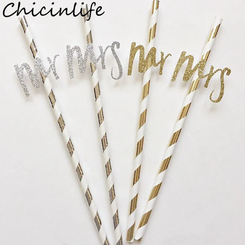 Chicinlife 10 шт Золото/Серебро Mr Mrs бумажная соломинка для питья Свадебная вечеринка