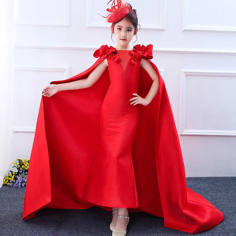 Детская одежда для выступлений красное свадебное платье подиумное Сказочный