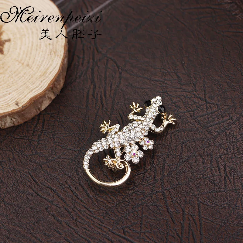 Броши для женщин Corsage Булавки с животными большая кристаллическая Ящерица Геккон