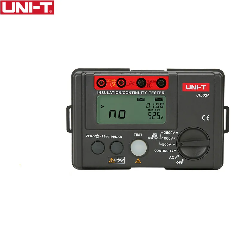 UNI-T UT502A 2500V Digital Insulation Resistance Meter Tester Megohmmeter Highly Voltmeter Continuity Tester w/LCD Backlight
UNI-T UT502A 2500V Digital Insulation Resistance Meter Tester Megohmmeter Highly Voltmeter Continuity Tester w/LCD Backlight