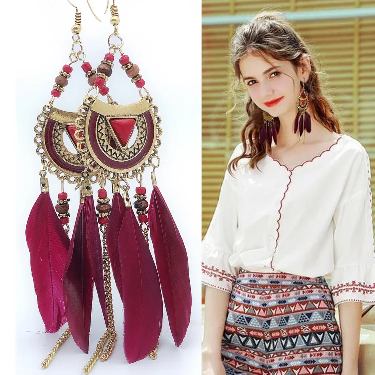 2018 Vintage Bohemian fringe feather earrings by the sea resort beach style pendant Earrings For Women Jewelry
2018 Vintage Bohemian fringe feather earrings by the sea resort beach style pendant Earrings For Women Jewelry