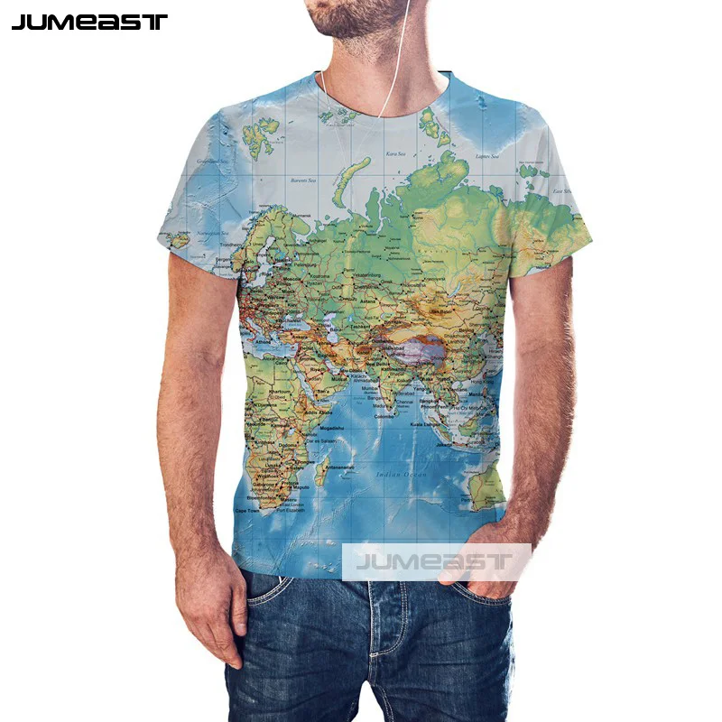 Футболка с 3D принтом Jumeast The World Map для мужчин/женщин Мужская футболка забавной