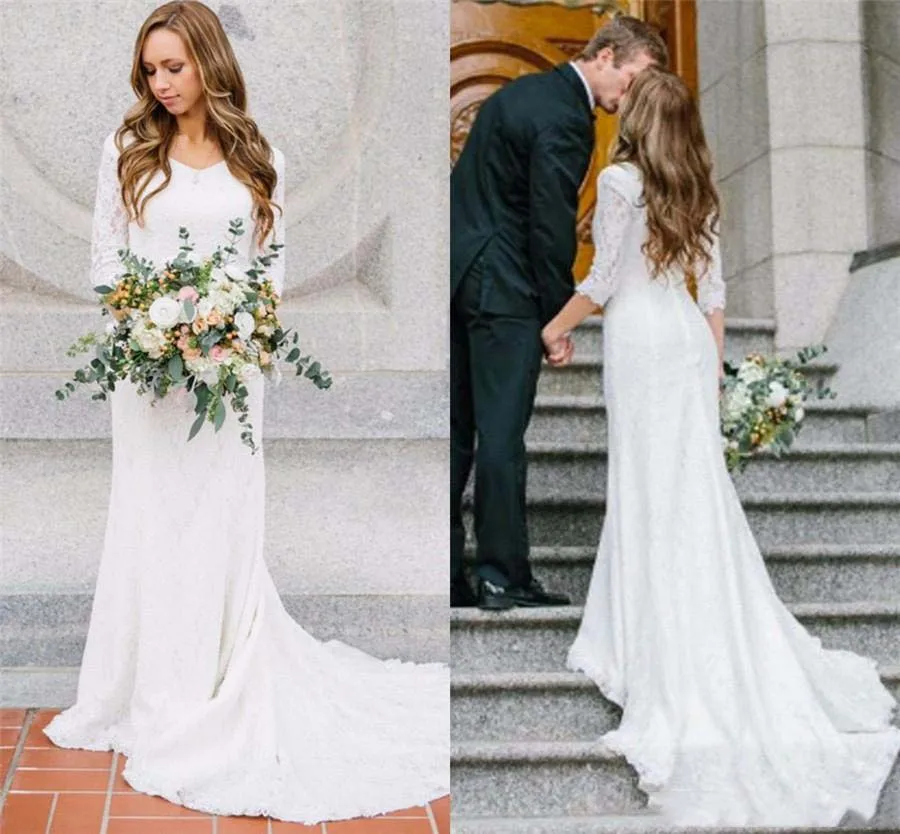 Vintage Modest Wedding Dresses With Long Sleeves Bohemian Lace Mermaid Bridal Gowns 2019 Country Wedding Dresses abiti da sposa
Vintage Modest Wedding Dresses With Long Sleeves Bohemian Lace Mermaid Bridal Gowns 2019 Country Wedding Dresses abiti da sposa