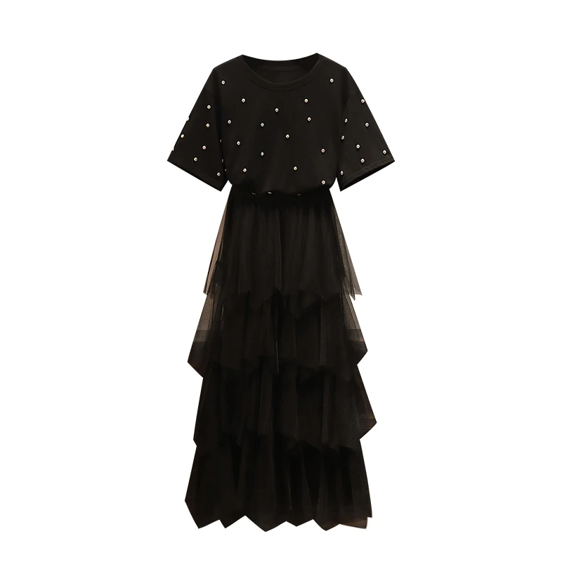 Plus big size two piece set tshirt skirt pearls dress two-piece outfit W1008
Plus big size two piece set tshirt skirt pearls dress two-piece outfit W1008