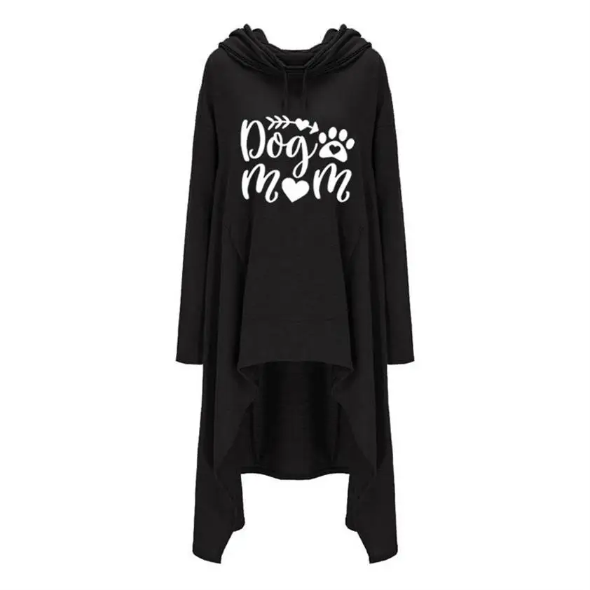 

DOG MOM Letters Print Long Irregular Hoodies For Women Hoodies Sweatshirts Femmes Casual Loose Hoody Harajuku Cropped Autumn