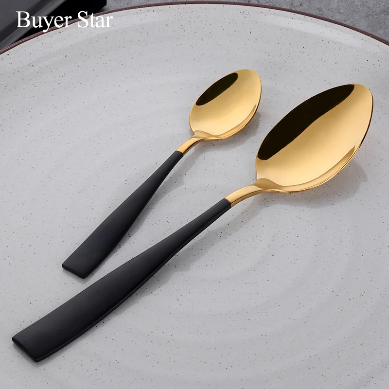 Free Shipping BlackGold Flatware Stainless Steel Cutlery Set soup spoon steak knife dinner fork Set Tableware food serving tools
Free Shipping BlackGold Flatware Stainless Steel Cutlery Set soup spoon steak knife dinner fork Set Tableware food serving tools