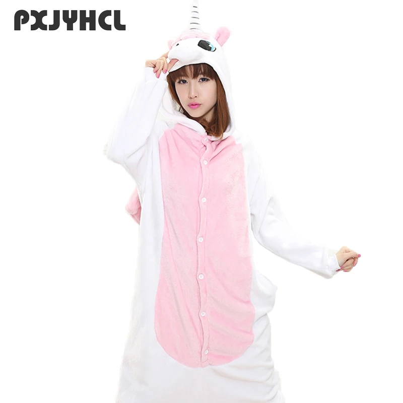 

Adult Pink Unicorn Kigurumi Onesie Women Flannel Party Animal Cosplay Costume Couple Pajamas Jumpsuit Disguise Onepiece Suit