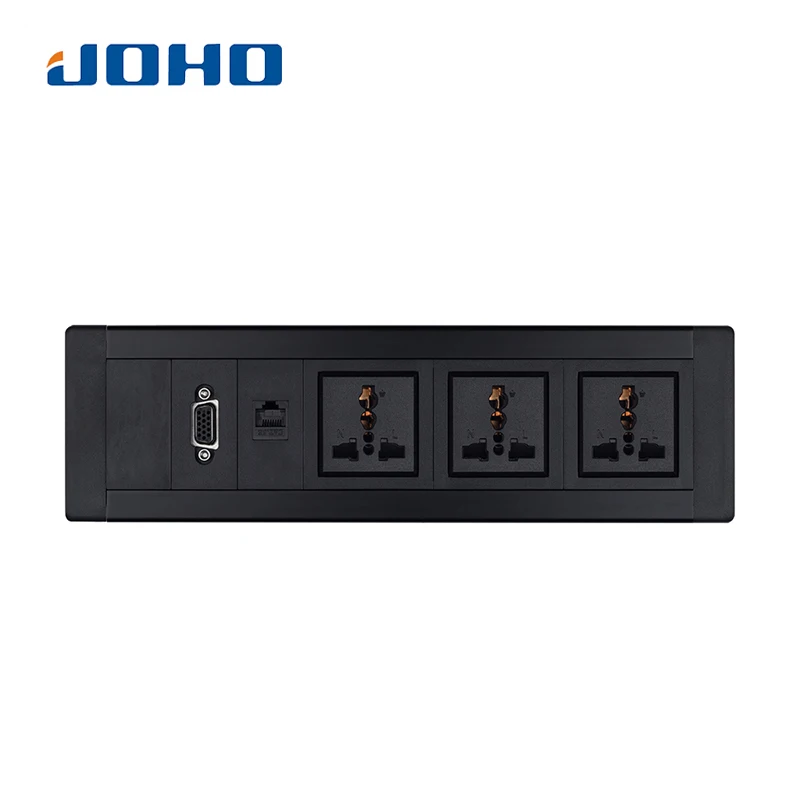 

JOHO Desktop Sockets RJ45 VGA Logo 250V 10A/16A Three Sockets Universal Tabletop Socket for Computers Desktop Data Cable