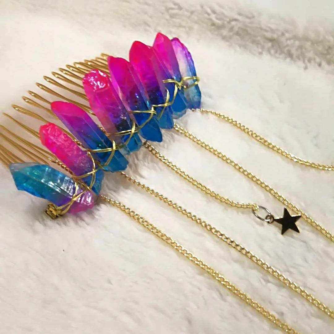 Crystal Crown Hair Jewelry Quartz Crystal Comb for Long Hair Natural Raw Titanium Aura Quartz Crystal Comb Bridal Accessories
Crystal Crown Hair Jewelry Quartz Crystal Comb for Long Hair Natural Raw Titanium Aura Quartz Crystal Comb Bridal Accessories