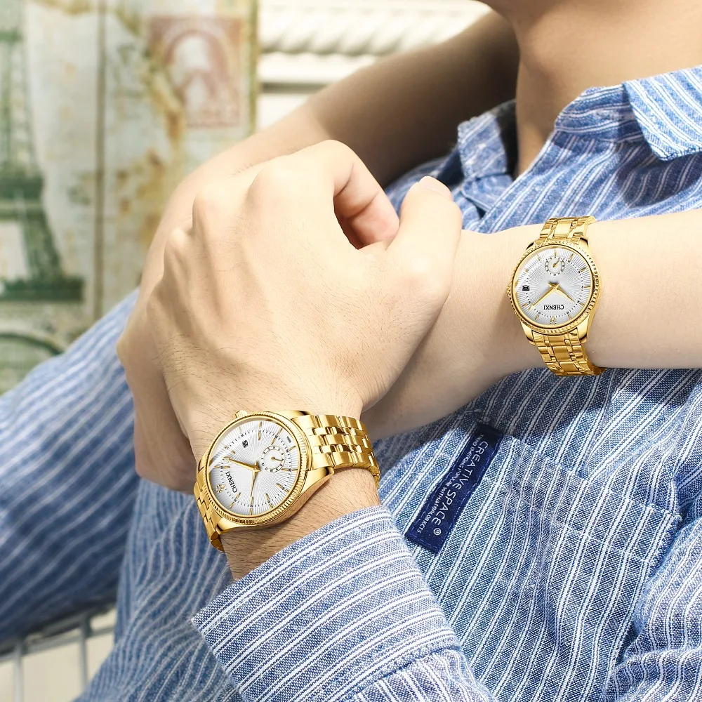 CHENXI горячие модные креативные часы для женщин и мужчин кварцевые золотые