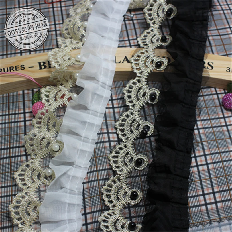5Yards New Arrived Beads Flower Ruffle Lace Fabric Trim Ribbon Wedding Craft For Unilateral DIY Handicraft Home Party Decoration
5Yards New Arrived Beads Flower Ruffle Lace Fabric Trim Ribbon Wedding Craft For Unilateral DIY Handicraft Home Party Decoration