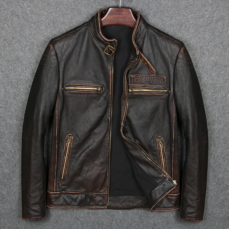 Free Shipping Brown Man Leather Motorcycle Jacket Cow Leather Vintage Slim Motorcycle Leather Coat
Free Shipping Brown Man Leather Motorcycle Jacket Cow Leather Vintage Slim Motorcycle Leather Coat
