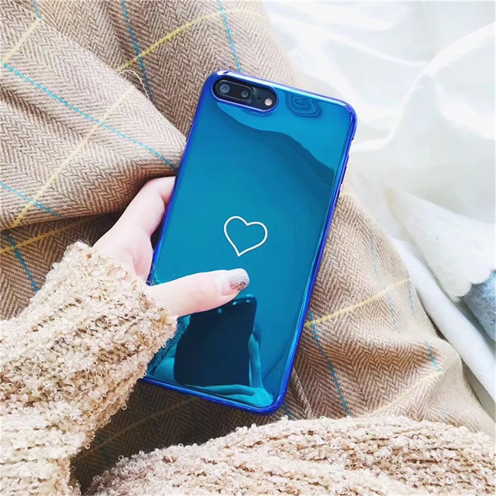 Новые Blue ray любовь узор зеркало мягкий чехол для телефона iphone 7 6 S 8 пар Глянцевая