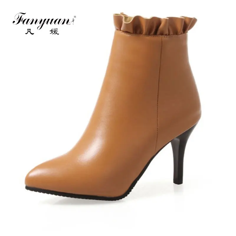 fanyuan 2019 winter PU leather pointed toe women ankle boots with ruffles spike high heels winter shoes woman boots 33-47
fanyuan 2019 winter PU leather pointed toe women ankle boots with ruffles spike high heels winter shoes woman boots 33-47