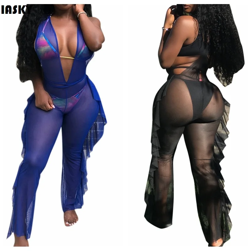 IASKY 2019 New Mesh jumpsuit Beach Cover up sexy women see through Ruffle Bikini Swimsuit cover ups beach pants
IASKY 2019 New Mesh jumpsuit Beach Cover up sexy women see through Ruffle Bikini Swimsuit cover ups beach pants